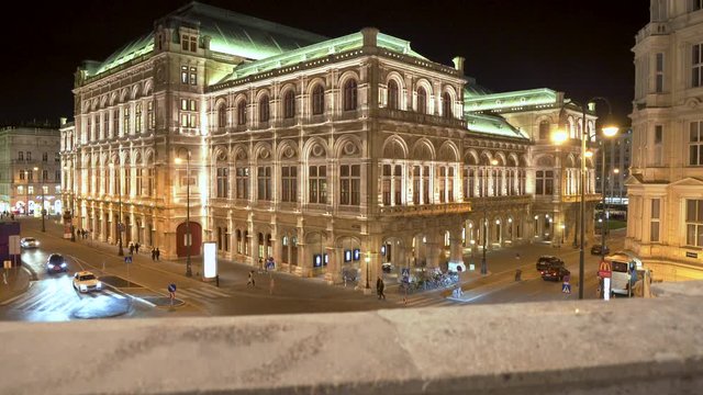Vienna State Opera at night, central Vienna, Austria
