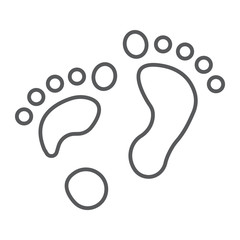 Flat foot thin line icon, orthopedic and medical, barefoot sign, vector graphics, a linear pattern on a white background.