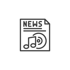 Music news publication line icon. linear style sign for mobile concept and web design. News headline with music note outline vector icon. Symbol, logo illustration. Vector graphics