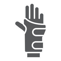 Wrist brace glyph icon, orthopedic and medical, arm bandage sign, vector graphics, a solid pattern on a white background.