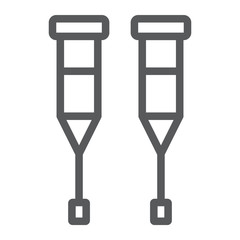 Walking crutches line icon, orthopedic and medical, support cane sign, vector graphics, a linear pattern on a white background.