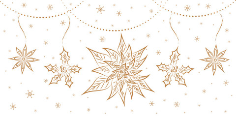 Christmas decorations: poinsettia, holly, anise star.
