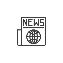 World news headline line icon. linear style sign for mobile concept and web design. Newspaper with globe outline vector icon. Symbol, logo illustration. Vector graphics