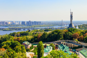 Fototapeta na wymiar View of Motherland Monument and the Dnieper river in Kiev, Ukraine. Kiev cityscape
