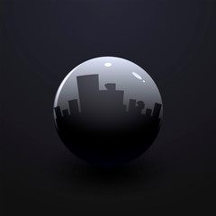 silver ball with shadow on a black background, vector illustration, eps 10