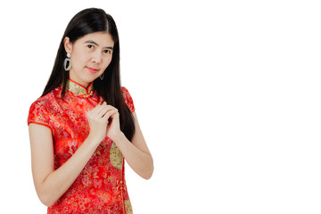 Beautiful young Asian woman with gesture of congratulation