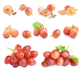 Set of fresh ripe grapes on white background