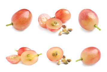 Set of fresh ripe grapes on white background