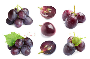 Set of fresh ripe grapes on white background - obrazy, fototapety, plakaty