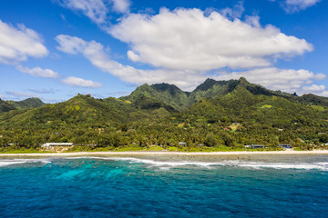 Stunning view of the Rarotonga island coat and beach in the Cooks island, south Pacific