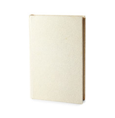 Book with blank light cover on white background