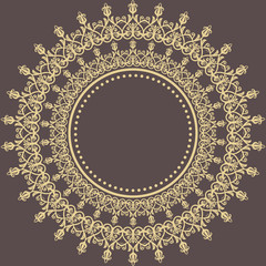 Oriental vector pattern with arabesques and floral elements. Traditional classic round golden ornament. Vintage pattern with arabesques