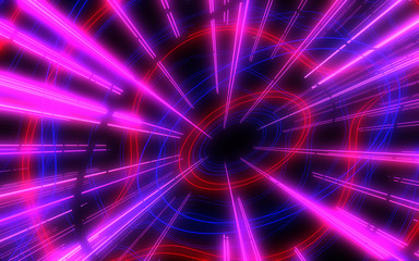 abstract architecture tunnel with neon light. 3d illustration