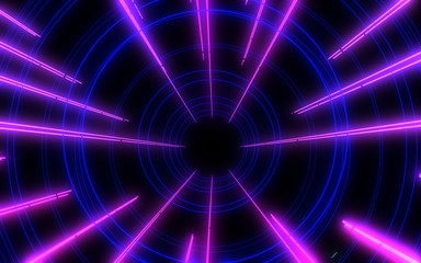abstract architecture tunnel with neon light. 3d illustration