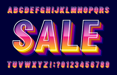 Sale alphabet font. Shiny effect letters, numbers and symbols. Stock vector typescript for your typography design.
