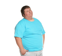 Obraz premium Portrait of overweight man posing on white background