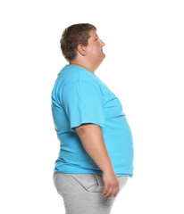 Obraz premium Portrait of overweight man posing on white background
