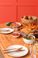 Table set for big family dinner