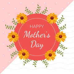 Happy Mothers Day Greeting or Invitation Card Template with Flowers Vector Illustration