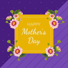 Happy Mothers Day Greeting or Invitation Card Template with Spring Flowers Vector Illustration