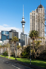 Fototapeta na wymiar Sunny day over Auckland business district skyline in New Zealand largest city