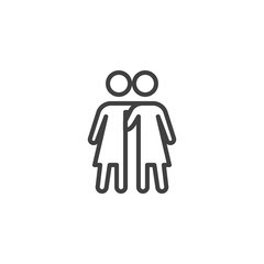 Two girl friends line icon. linear style sign for mobile concept and web design. Lesbian women friends outline vector icon. Symbol, logo illustration. Vector graphics