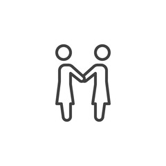 Lesbian Couple holding hands each other line icon. linear style sign for mobile concept and web design. Girlfriends relationship outline vector icon. Symbol, logo illustration. Vector graphics