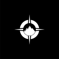 Compass with mountain for logo design isolated on black background