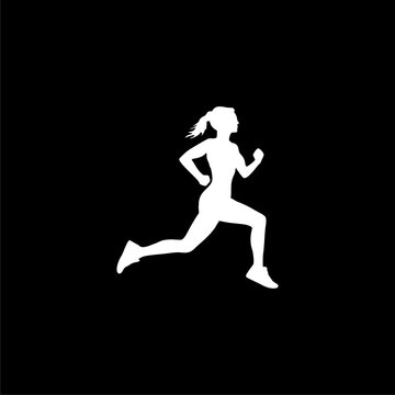 Female runner flat icon isolated on black background