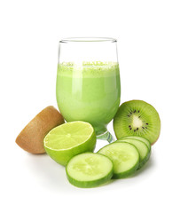 Glass of fresh juice isolated on white