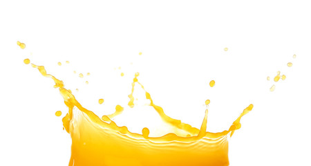 Splash of fresh orange juice on white background