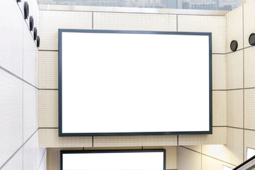 Mockup image of Blank billboard white screen posters and led in the subway station for advertising