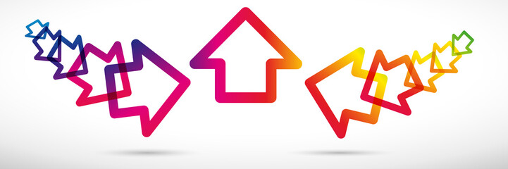 Abstract colored background with arrows that meet and go upwards, concept of teamwork and success