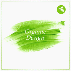 Organic Design Logo over Green Acrylic Abstract Paint Background - Vector.