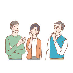悩む　三人の人物　イラスト