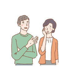 悩む　中高年　夫婦　人物　イラスト