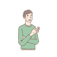 悩む　シニア　男性　人物　イラスト