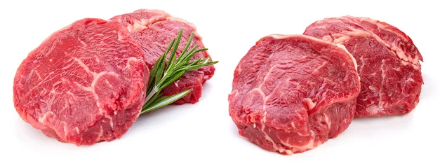Gordijnen Fresh raw beef steak isolated on white background © Maks Narodenko