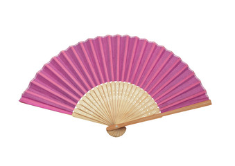 Asia style purple fan ,made of wood and paper isolated on white background.