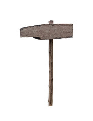 Old wooden blank sing stick on the timber. isolated on white background.