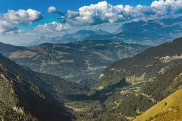 Naklejka premium Mont Blanc massif landscape in Alps, French side.