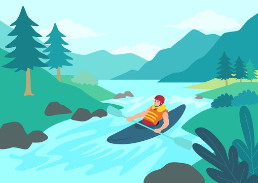 Vector illustration of man kayaking