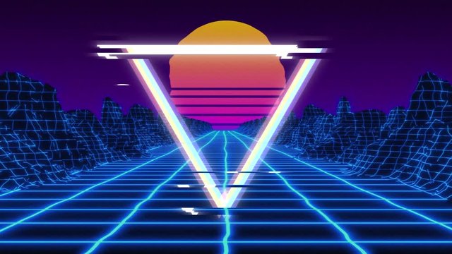 Triangle Synthwave/ Vaporwave/ Retrowave Glitch futuristic 80's VJ DJ background