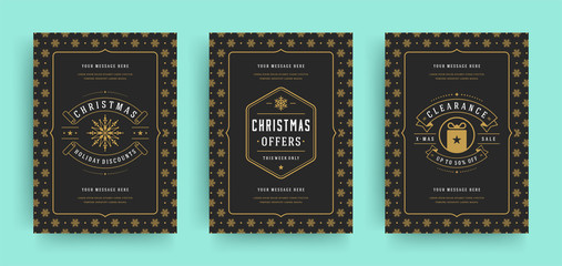 Christmas sale flyers or banners design set discount offers and snowflakes pattern background with ornate decoration