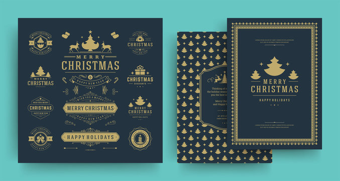Christmas labels and badges vector design elements set with greeting card template.