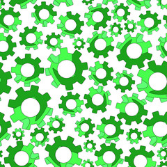 Gears (Сogwheels). Seamless pattern. Green colors. Vector illustration.