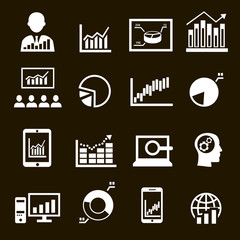 Business analysis, diagrams icons, graphic analitics pictogram collection.