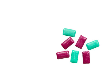 Bright chewing gum, dental bubblegum. Isolated background