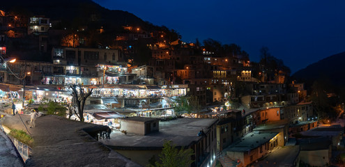 Traditional village of Masuleh in Gilan province at night, Iran