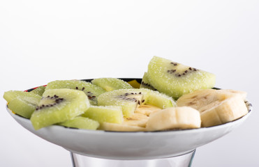 frozen slices of kiwi and banana for homemade ice cream